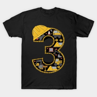 Kids Three 3rd Birthday Construction 3yr Boy 3 Years Old Boys T-Shirt